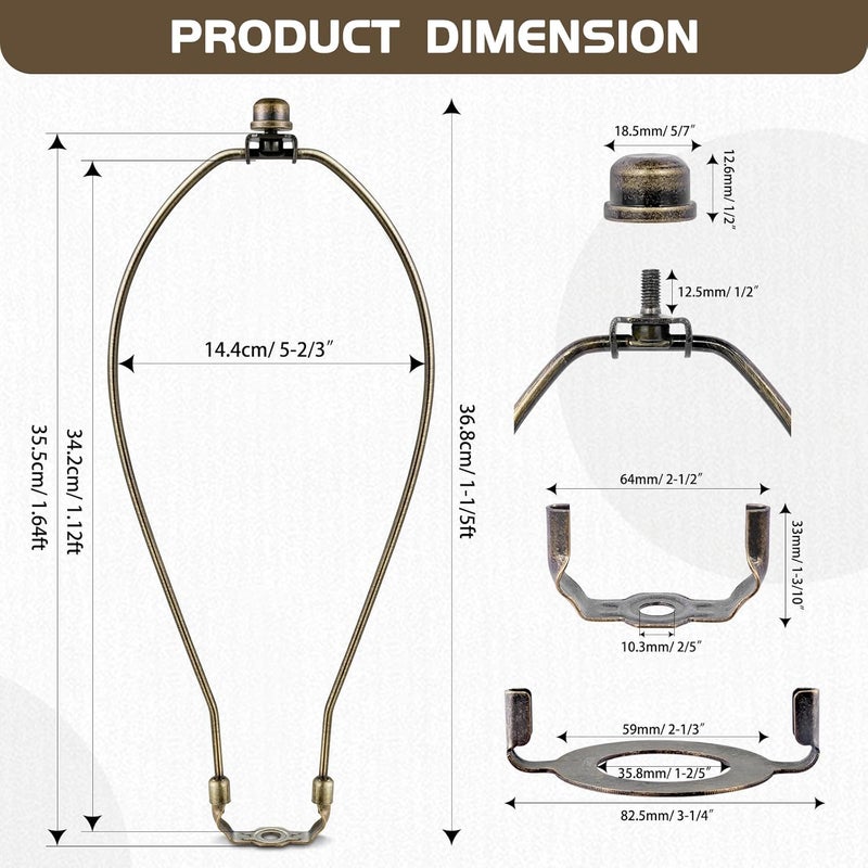 GooChan Lamp Shade Harp, Antique Brass Lamp Harp Frame Lampshade Bracket, Detachable Shade Holder for Floor or Table Light (Bronze, 14-Inch) - Image 2